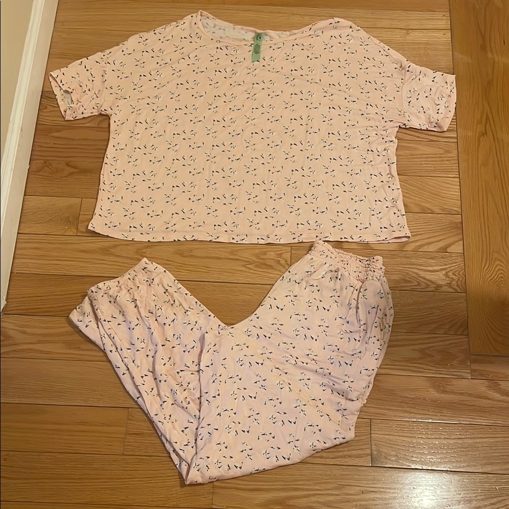 Honey drew pink and blue Comfortable Pink Patterned Pajama Set.. s/s top